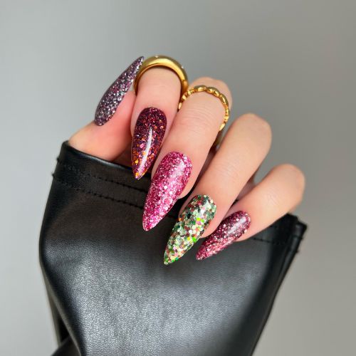 pink silver nail glitter