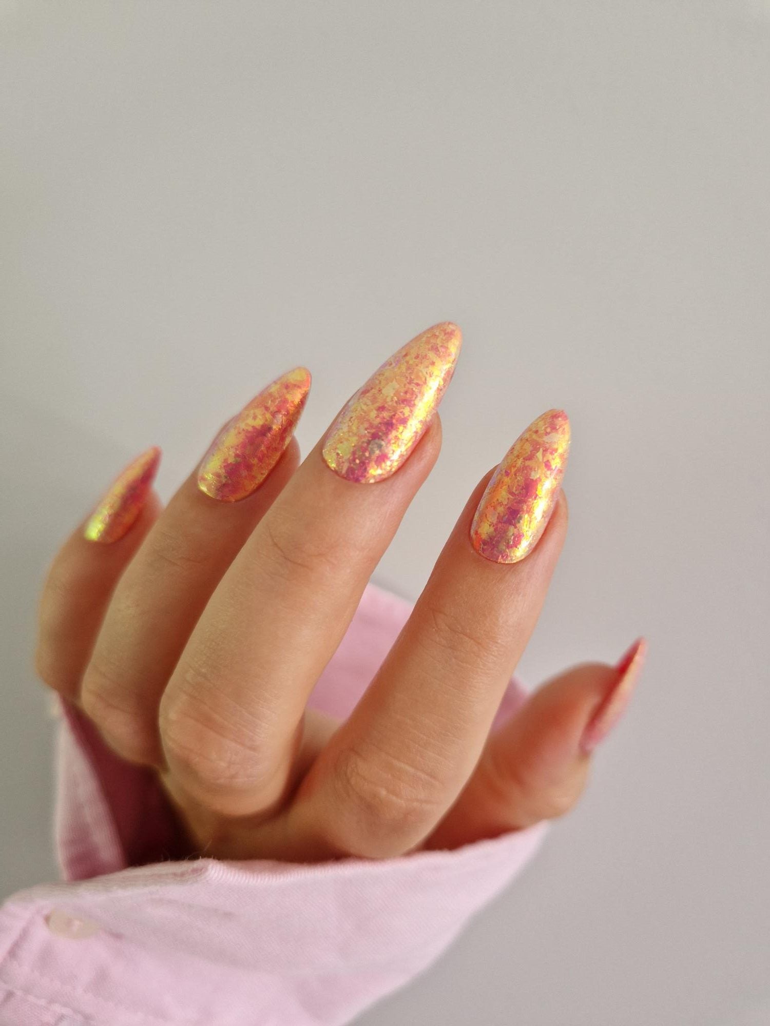 Platinum Orange Iridescent Nail Flakes