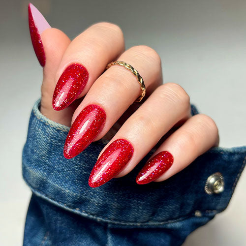red glitter gel hand assets