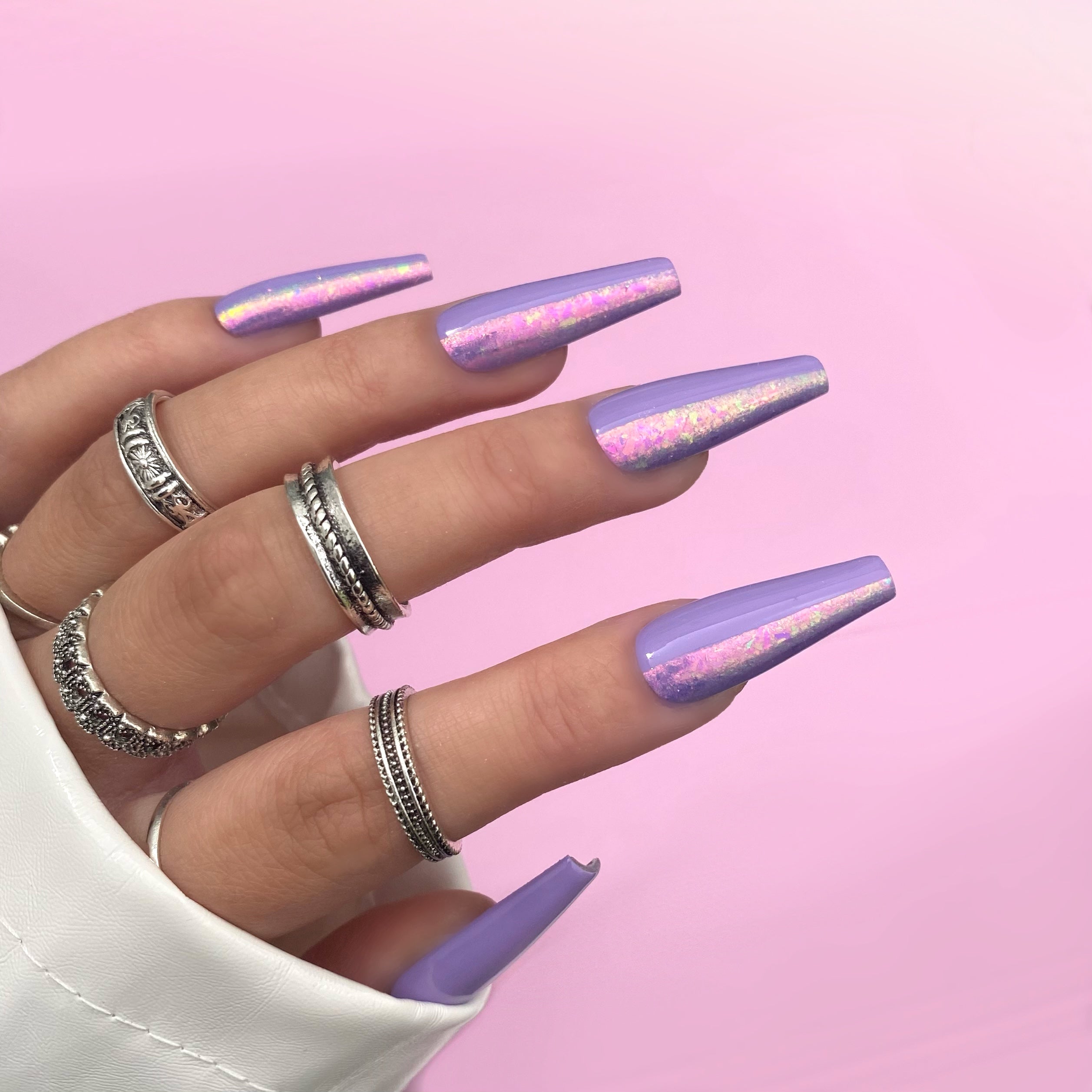 lavender iridescent flake nails