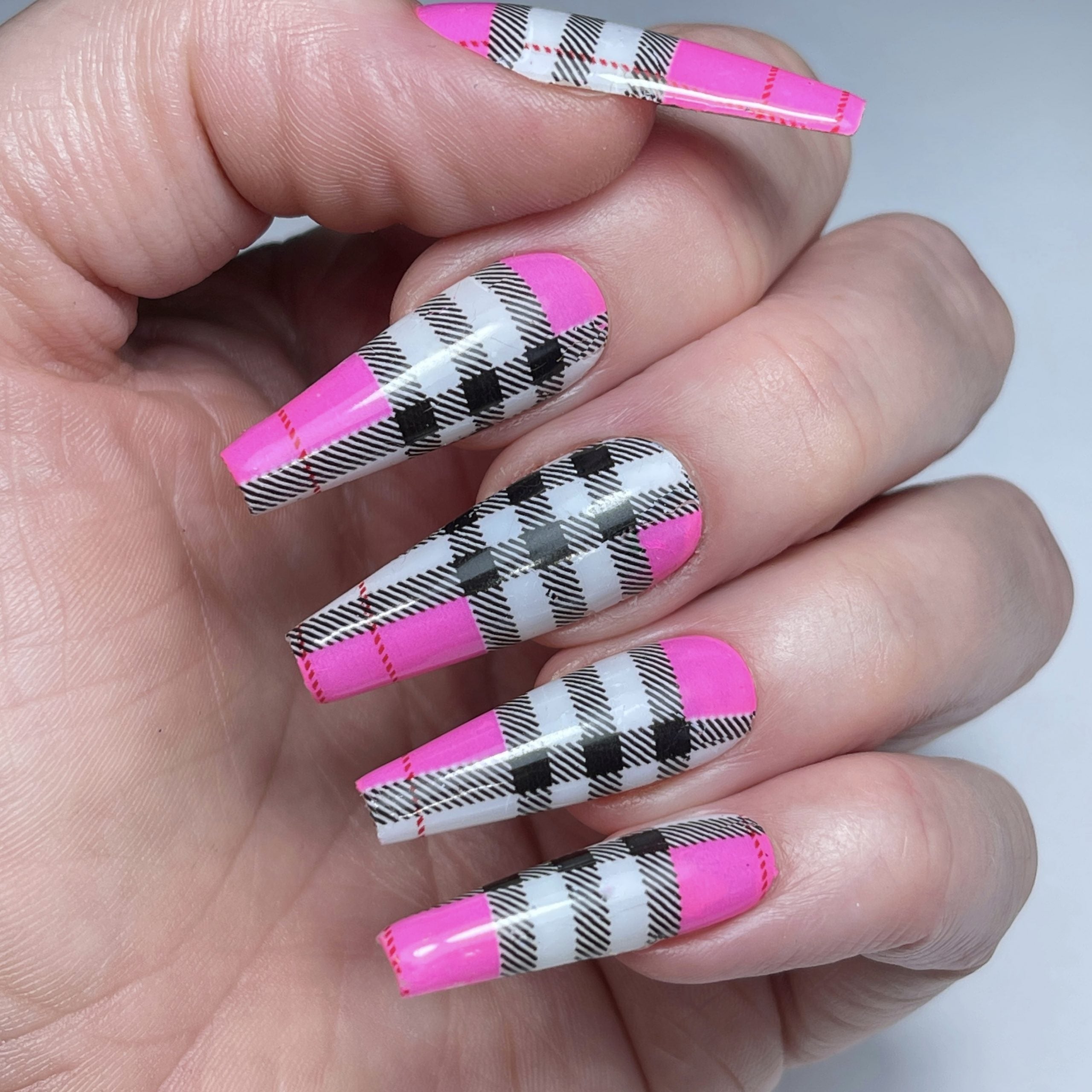 pink tartan nail foil