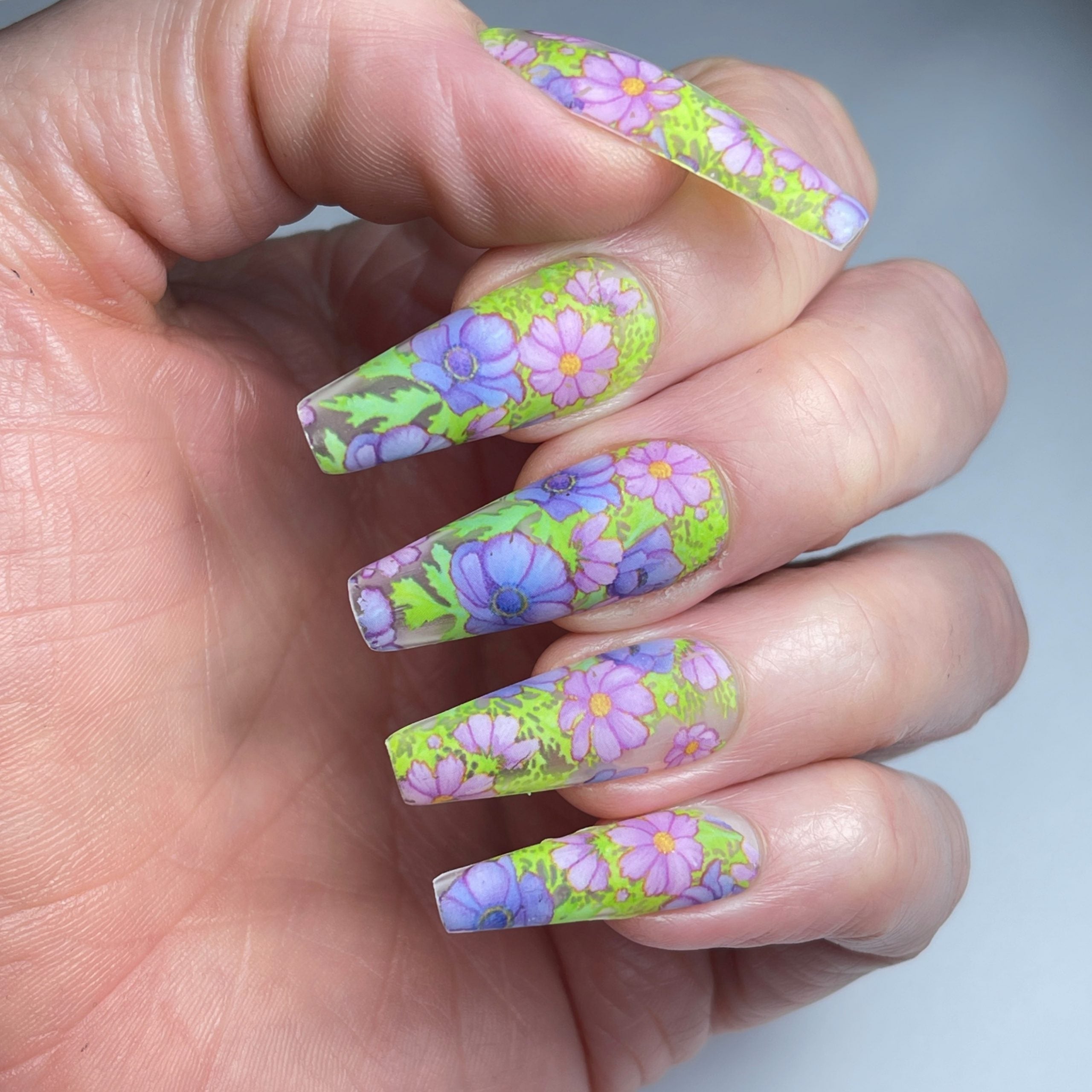Lilac flowers nail foil nails