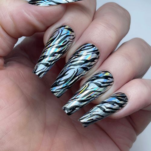 silver stripes nail foil