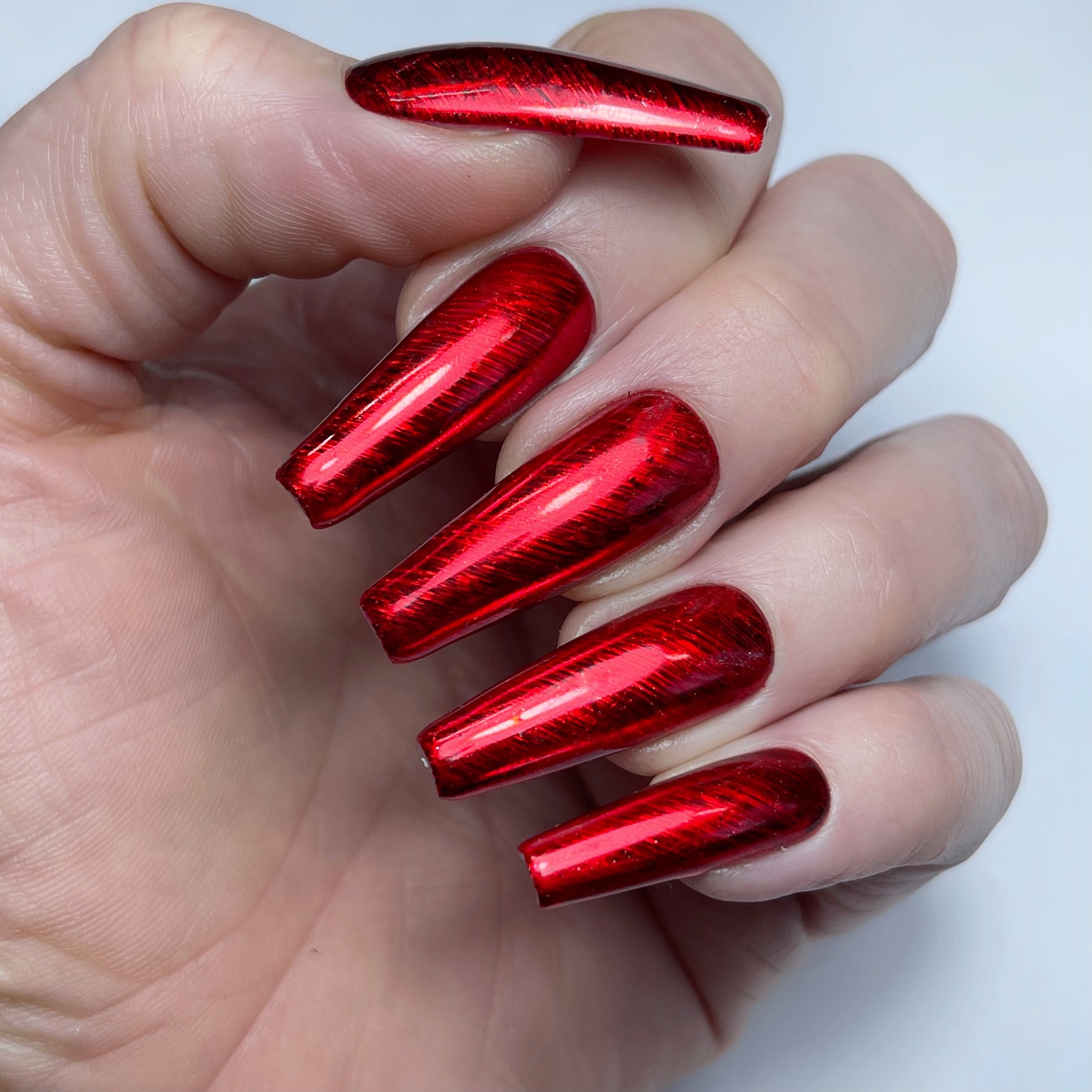 red holographic lines nail art foil